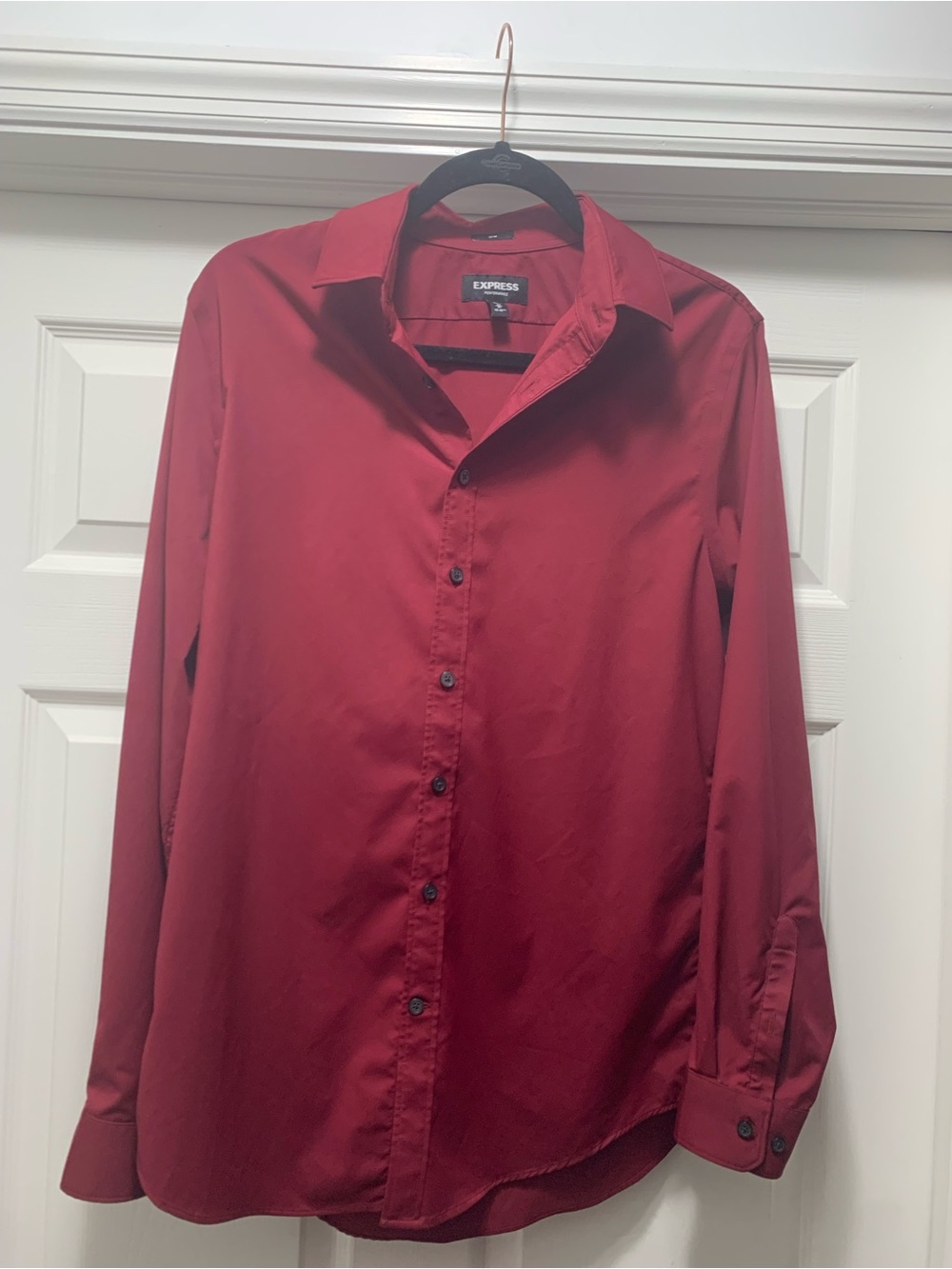 Express Men's Deep Red Long-Sleeve Button-Up Shirt
